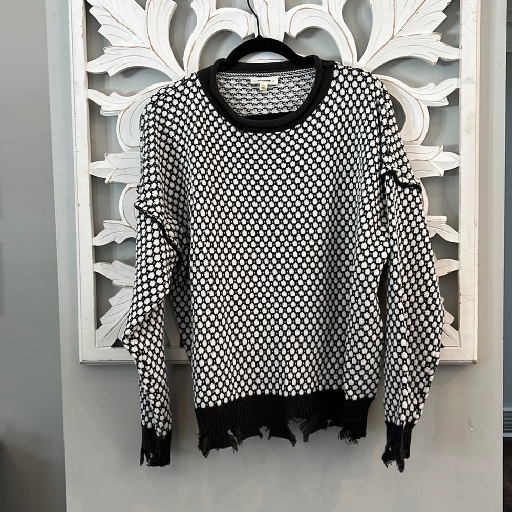 Charcoal & white sweater with distressing